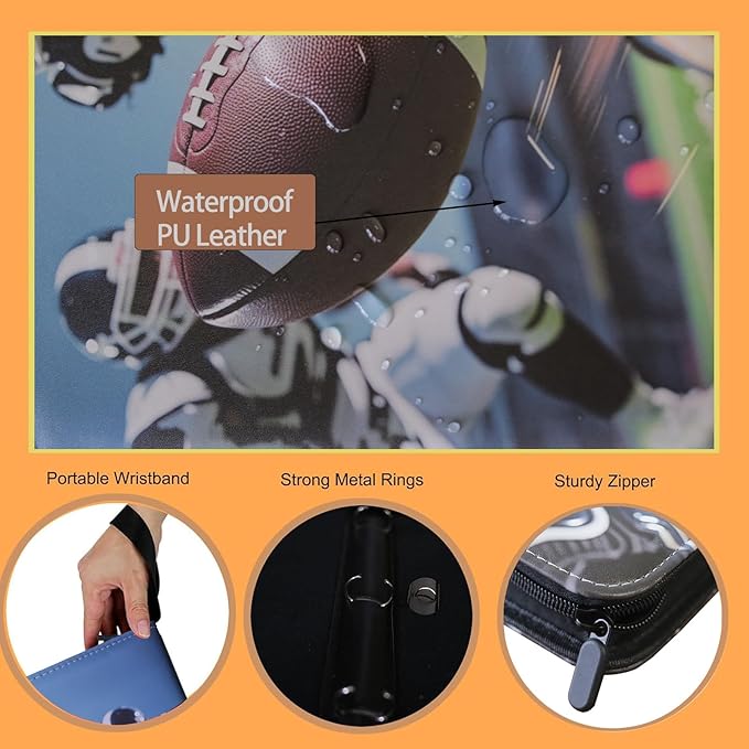 900 Pocket Card Binder – 9-Pocket Trading Card Album for Football, Game, Membership, Shopping Cards – Sports Design with Zipper & Wrist Strap