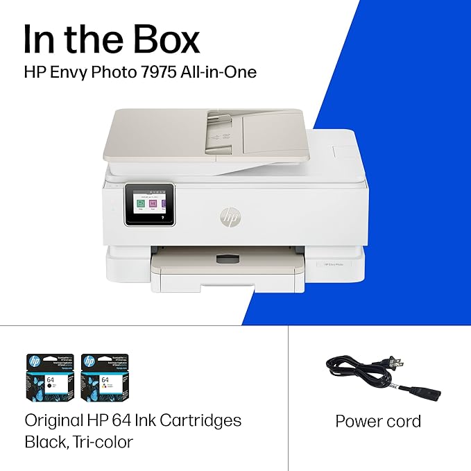 HP Envy Photo 7975 Wireless Color Inkjet Photo Printer, Print, scan, Copy, Easy Setup, Mobile Printing, Best-for-Home, 3 Month Trial of Instant Ink Included, AI-Enabled (B63K3A)