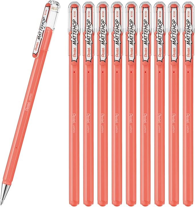 Pentel K110-VP2 Color Ballpoint Pen, Matte Hop, Coral Pink, 10 Count