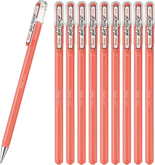 Pentel K110-VP2 Color Ballpoint Pen, Matte Hop, Coral Pink, 10 Count
