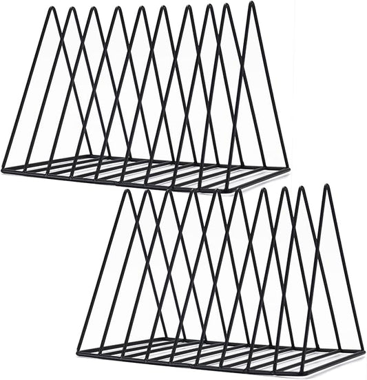 Sooyee 2 Pack 9 Slot Black Magazine Holder,Desktop File Sorter Organizer Triangle Bookshelf Decor Home Office