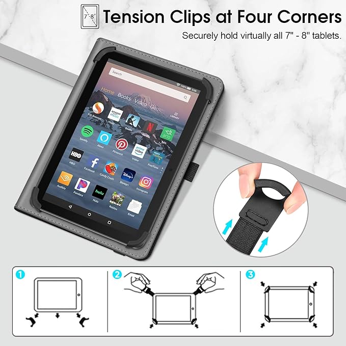 Fintie Universal Case for 7-8 Inch Tablet eReader - Folio Book Style Premium PU Leather Protective Cover with Hand Strap Pen Holder for 7", 7.9", 8” Devices