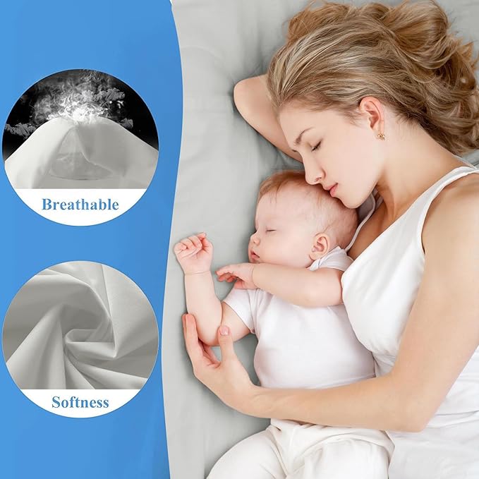 King Premium 2 Pack Waterproof Mattress Protector, Soft Breathable Mattress Pad, Noiseless Bed Cover - Stretch to 21" Fitted Deep Pocket Mattress Protection Cover - Light Grey
