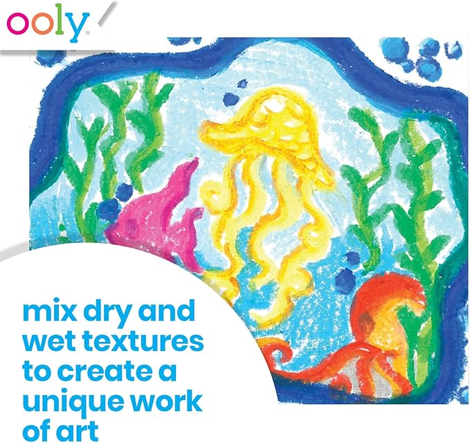 Ooly Smooth Stix Gel Crayons for Kids and Adults with Paint Brush - Set of 24 Watercolor Rainbow Crayons for Glass and Paper with Case, Twist-Up Gel Crayon Set