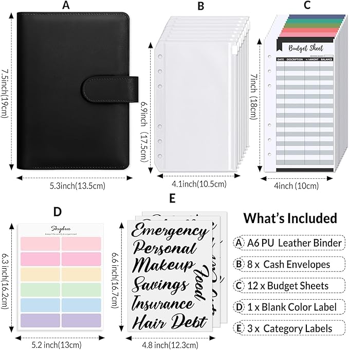 SKYDUE Budget Binder, Money Saving Binder with Zipper Envelopes, Cash Envelopes and Expense Budget Sheets for Budgeting