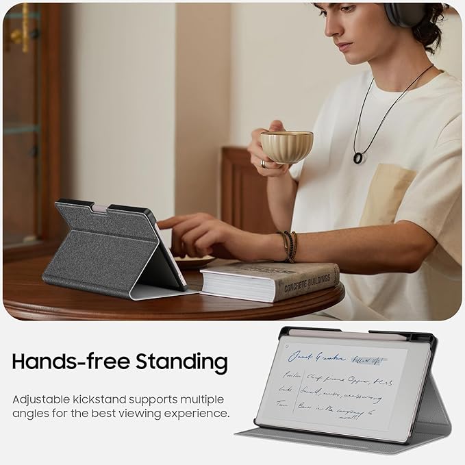 Fintie Case for 7.3" Remarkable Paper Pro Move 2025, [Built-in Pen Holder] PU Leather Hard Back Shell Flip Standing Cover Auto Wake/Sleep with Card Slot, Gray