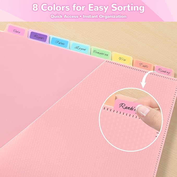 SUIN 8 Tab Binder Dividers with Pockets - Heavy Duty Plastic Dividers for 3 Ring Binder, Letter Size Poly Page Separators with Tabs & Label Stickers, Diamond Texture, 8 Pastel Colors, 2-Pack