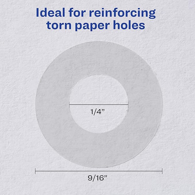 Avery Self-Adhesive Hole Reinforcement Stickers, 1/4" Diameter Hole Punch Reinforcement Labels, Clear, Non-Printable, 200 Labels Total (5721)