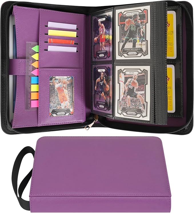 Wonderpool Card Binder A5 Album Zippered 4-Pocket Trading for 240 Cards - Leather PU Card Holder Collection Storage Folder, Side-Loading for Photo Pokemon, MTG, TCG, Yugioh, Sports Cards (Purple)
