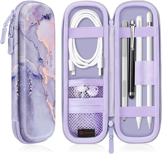 Fintie Holder Case for Apple Pencil Pro, Apple Pencil (USB-C / 1st / 2nd Generation), PU Leather Carrying Bag Sleeve Compatible with Pen, USB Cable, Samsung Stylus, Lilac Marble