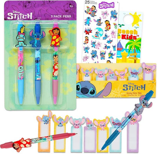 Lilo and Stitch Sticky Note Tab Set - Bundle of 200+ Sticky Tabs (7 Styles) Plus Pens, Stickers for School & Office Supplies | Stitch Desk Accessories