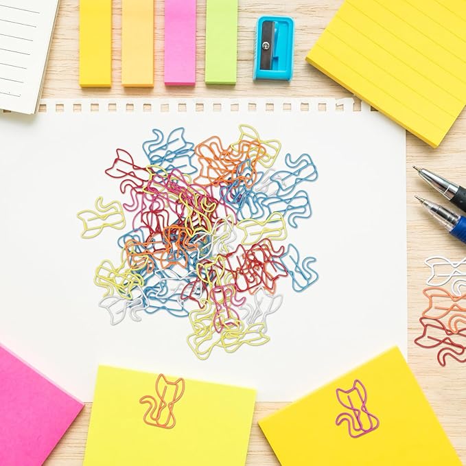 50 PCS Mixed Color Cat Paper Clips & Bookmarks | Multicolor Cat School Supplies, Office Stationery & Themed Gifts for Teachers, Cat Lovers, Women, Students & Coworkers