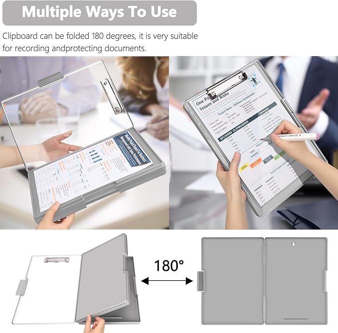 SFLHHDM Clipboard with Storage,Heavy Duty Clip Boards 8.5x11 with 2 Storage Case,Clear Visible Panel Storage Clipboards,Side Opening Nursing Clipboard Folder for Office Supplies-Gray