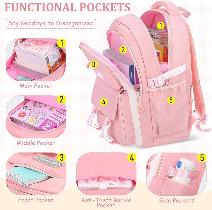 Kids Backpacks for Girls - Cute Girls Backpack for Elementary, Middle and High School Students - 18" School Bookbag
