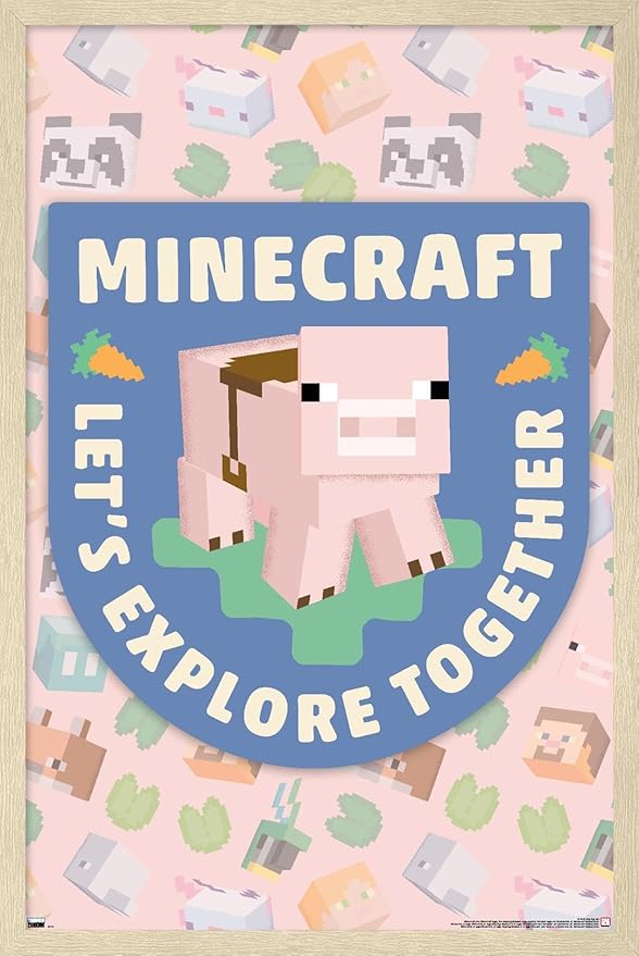 Trends International Minecraft - Let's Explore Together Wall Poster, 22.4L x 14.7W, Blonde Framed Version