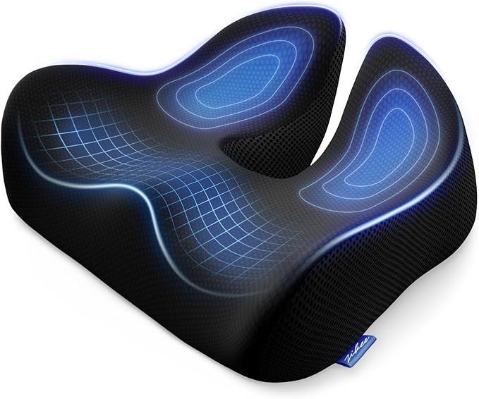 ZIKEE Thickened Seat Cushion, Ergonomic Memory Foam Hemorrhoid Pillow for Hip, Sciatica, Long Sitting Relief, 6.0" Thick Office Chair Cushion with Widened Cutout for Tailbone Pain Relief in Car, Home
