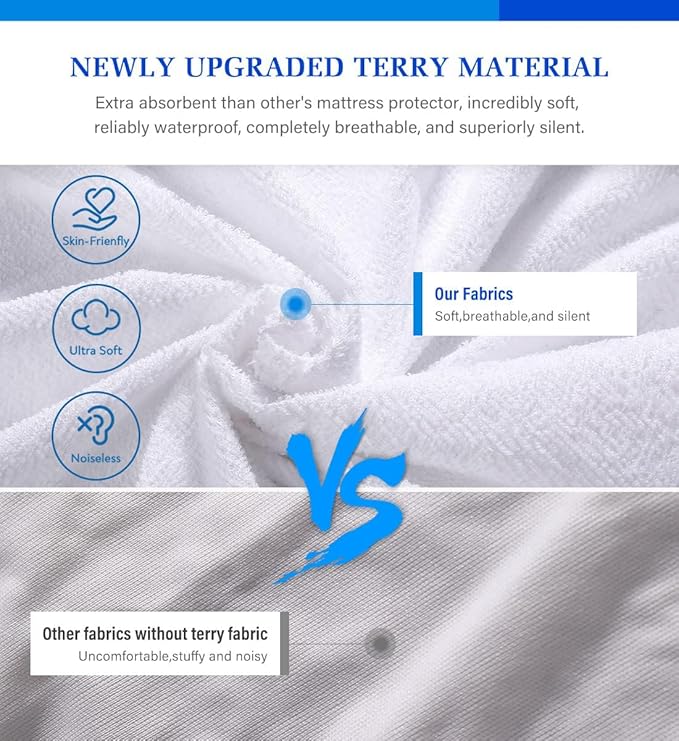 2 Pack Twin XL Mattress Protector,Mattress Cover Noiseless Waterproof Soft Breathable Terry for Pets Kids Adults 39" x 80"