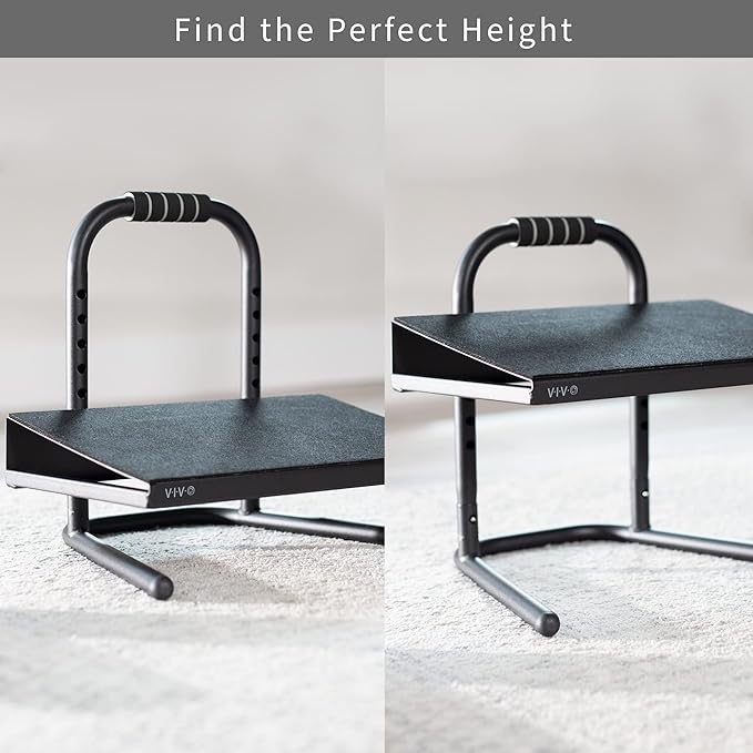 VIVO Ergonomic Height Adjustable Foot Rest Relief Platform, Elevated Stool for Comfortable Sit to Stand Workstation, Non-Slip Surface, Portable, Home Office Classroom Use, Black, STAND-FT01