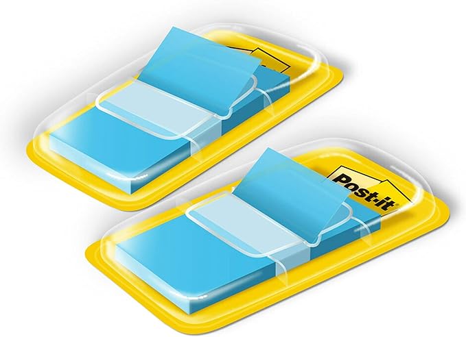 Post-it Flags, 1 in. x 1.7 in., Two Dispensers with 50-Count Blue Sticky Tabs Per Dispenser (100 Flags Total), Removable Page Markers for Planners, Journals, and Calendars