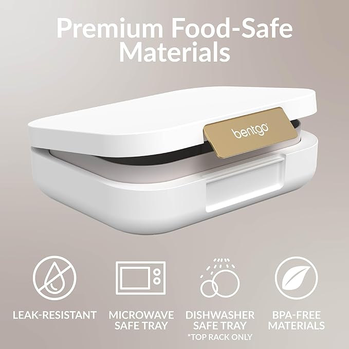 Bentgo Modern - Adult & Teen Bento Lunch Box; 3-4 Compartments, Leak-Resistant, 5.5 Cup Capacity/44 fl oz, Improved Locking Clips, Reusable, BPA-Free, Dishwasher/Microwave Safe Tray (White)