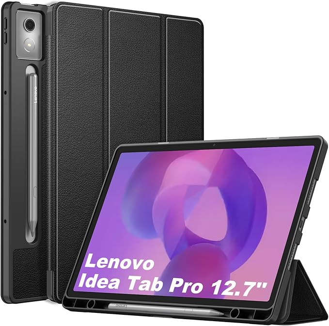 Fintie Case for Lenovo Idea Tab Pro 12.7 inch 2025 (TB-373FU/ TB-375FC) - Ultra-Thin Soft TPU Back Cover Protective Case with Pen Holder and Auto Sleep/Wake (Black)