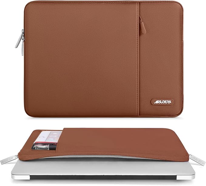 MOSISO Laptop Case 15 inch, 15 inch Laptop Sleeve Compatible with MacBook Air 15 M4 A3241 M3 A3114 M2 A2941 2025 2024 2023,Dell XPS 15,Polyester Vertical Computer Sleeve Bag with Pocket, Caramel Brown