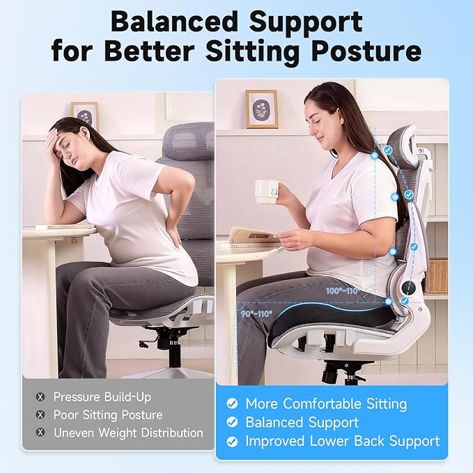Ergonomic Seat Cushion for Office Chair, Large U-Shaped Memory Foam Chair Cushion for Tailbone, Coccyx, Hip & Lower Back Pressure Relief, Comfortable Desk Chair Pad for Office, Gaming & Long Sitting
