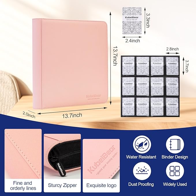 Card Binder – 720 Capacity, Zippered Trading Card Holder for MTG, Sports & Collectible Cards – Acid-Free, Durable & Travel-Friendly Storage (Pink dots, 12 Pocket)