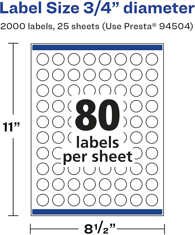Avery Glossy White Round Labels, Sure Feed Technology, 3/4" Diameter, 2,000 Glossy White Labels, Print-to-The-Edge, Permanent Adhesive, Laser/Inkjet Printable