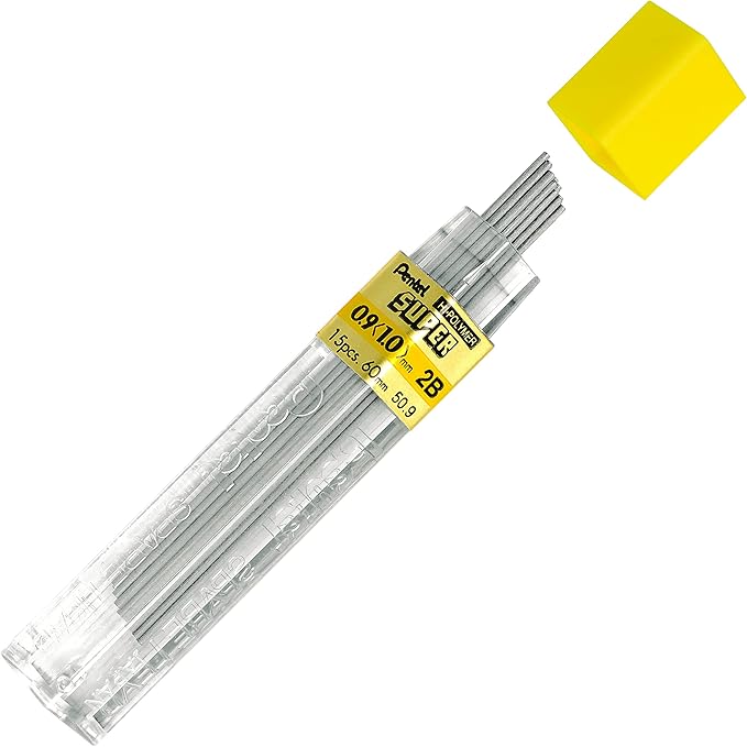 Pentel Super Hi-Polymer Lead Refill, (0.9mm) Thick, 2B, 180 Pieces of Lead, 12 Tubes of Lead (50-9-2B)