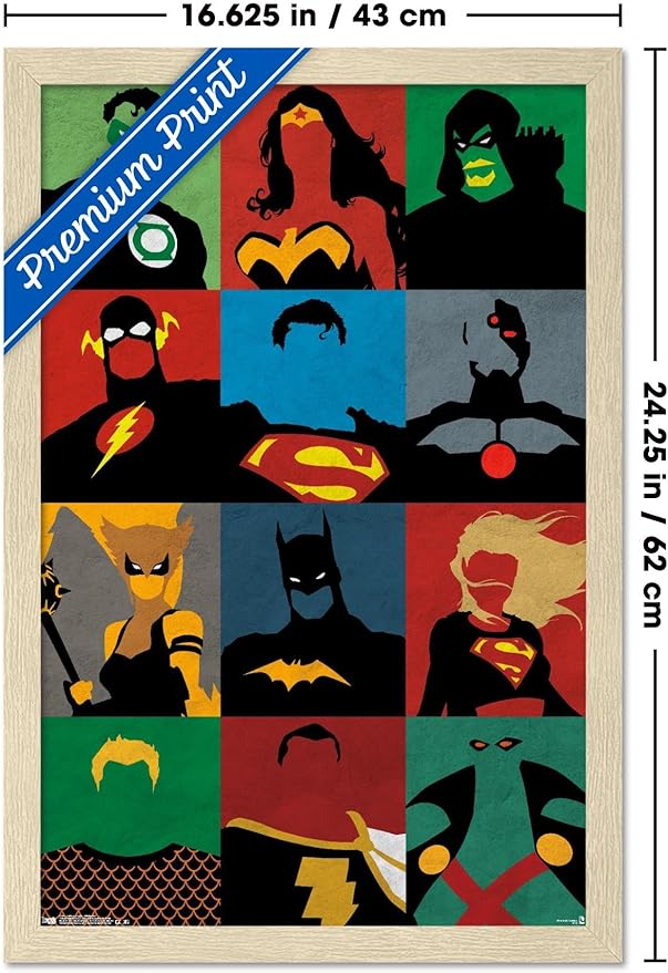 DC Comics Justice League - Minimalist Wall Poster, 22.4L" x 14.7W", Blonde Framed Version