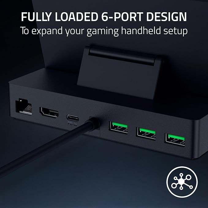 Razer Handheld Dock Chroma: Charging Hub & Expand Connectivity for Mobile Gaming & Tablets - iPhone 16, Steam Deck, ROG Ally, Switch & More - USB C, USB A (3), HDMI, GbE - 100W Power Passthrough