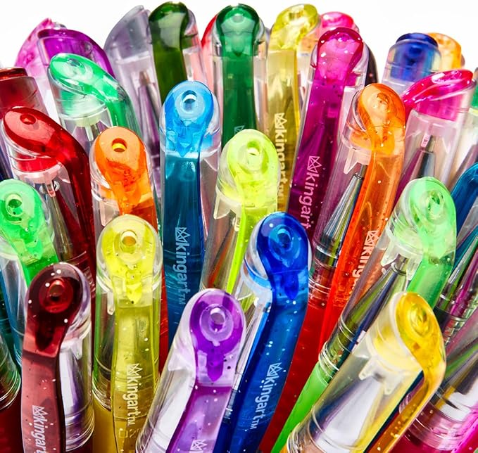 KINGART GLITTER Rollerball GEL PENS, 30 Sparkling Colors with Soft-Grip Comfort, XL Ink Cartridge - For Coloring, Doodling, Scrapbooking, Journaling and General Use, All Ages, 30 Pens