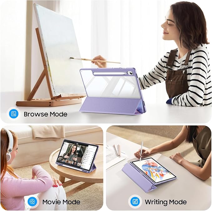 Fintie Hybrid Slim Case for Samsung Galaxy Tab S10 Lite/ S10 FE/ S9 FE 10.9 Inch/Tab S9 11 Inch with S Pen Holder, Shockproof Cover with Clear Transparent Back Shell, Auto Wake/Sleep, Lilac Marble