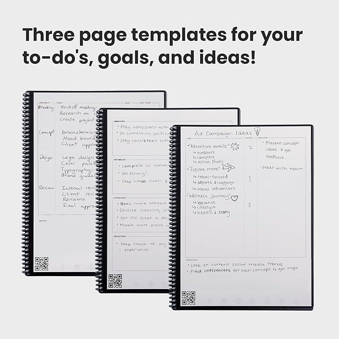Rocketbook Fusion Reusable Undated Productivity Planner, Letter Size 8.5x11, Teal - Goals, Monthly and Weekly Calendar, Daily To-do List, Lined and Dotted Notes Pages