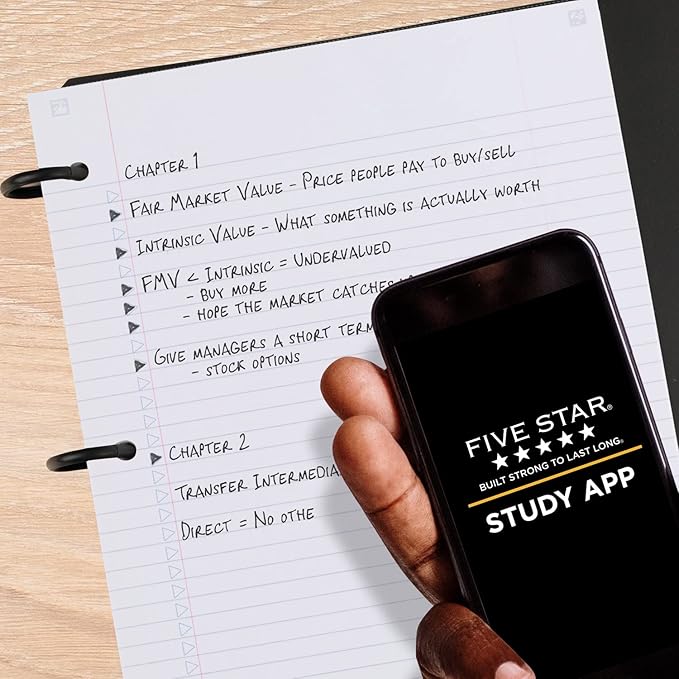 Five Star Flex Refillable Notebook + Study App, College Ruled Paper and 1-1/2 Inch TechLock Ring Binder with Pockets, Tabs and Dividers, 300 Sheet Capacity, Seaglass Green (29324AQ8) (Pack of 6)