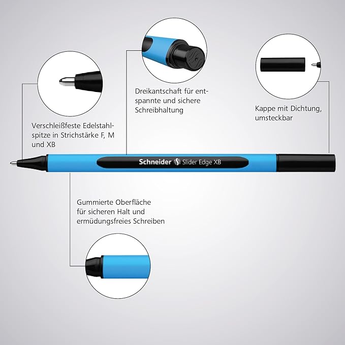 Schneider Slider Edge XB (Extra Broad) Ballpoint Pen, 1.4 mm, Light Blue Barrel, Violet Ink, Box of 10 Pens (152208)