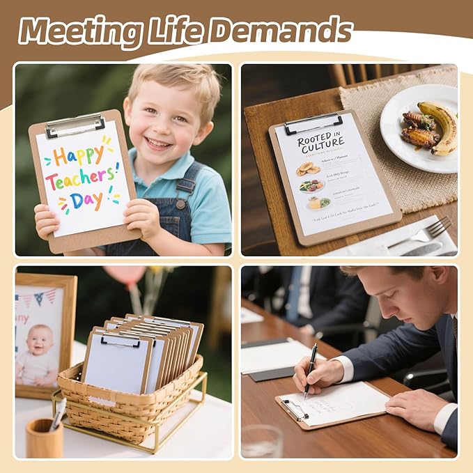 6 x 9 Clipboards Bulk, 15 Pack Small Clip Board, A5 Letter Size Wooden Hardboard Kids Clipboard Pack for Classroom, Party, Home, Brown