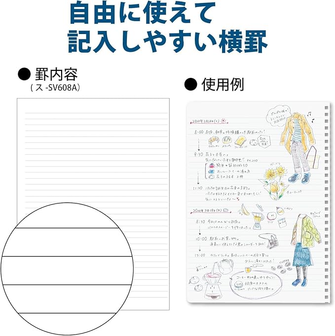 Kokuyo D Shaped Soft Ring Notebook, 7mm Rule, 25 Lines, 80 Sheets, A5, Natural Style, Set of Black, Beige, Navy, Japan Import (SU-SV638A)