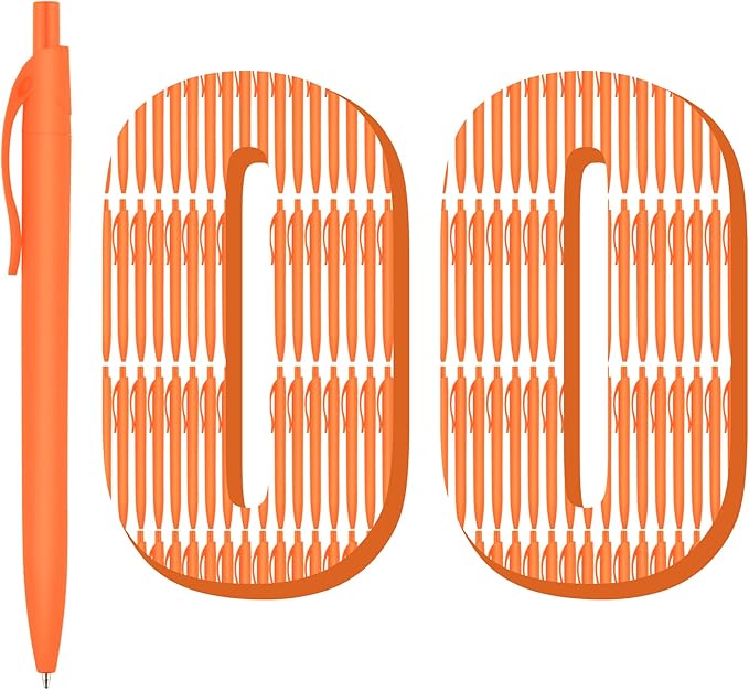 deegtran 100 Pack Orange Barrel Retractable Medium Point Ballpoint Pens, Smooth Ink, No Bleed, Soft Grip, Modern Design, Unisex, Ambidextrous