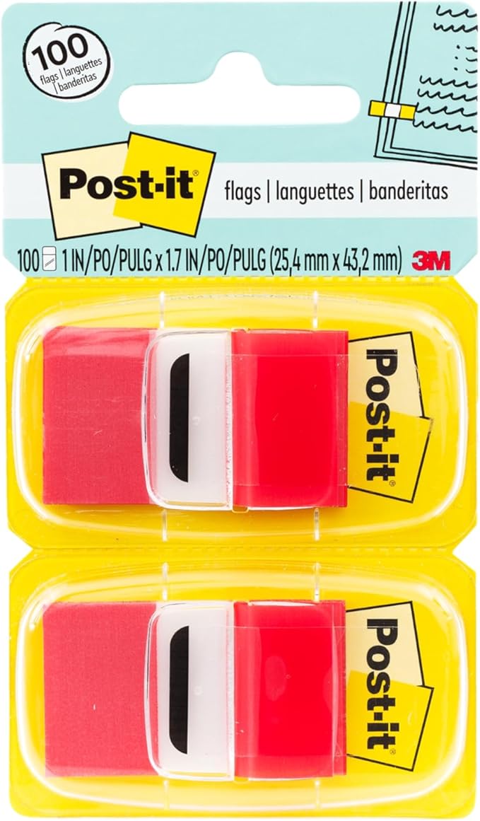 Post-it Flags Value Pack, 50/Dispenser, 12 Dispensers/Pack, 1 in Wide, Red (680-RD12)