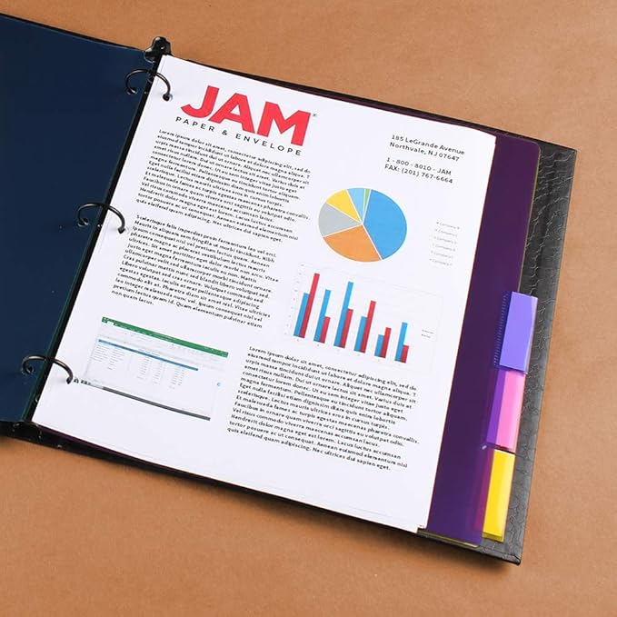 JAM PAPER Plastic Index 5-Tab Dividers - 9 3/4 x 11 1/2 - Assorted Multi-Color - 6 Packs of 5 Tabs/Set