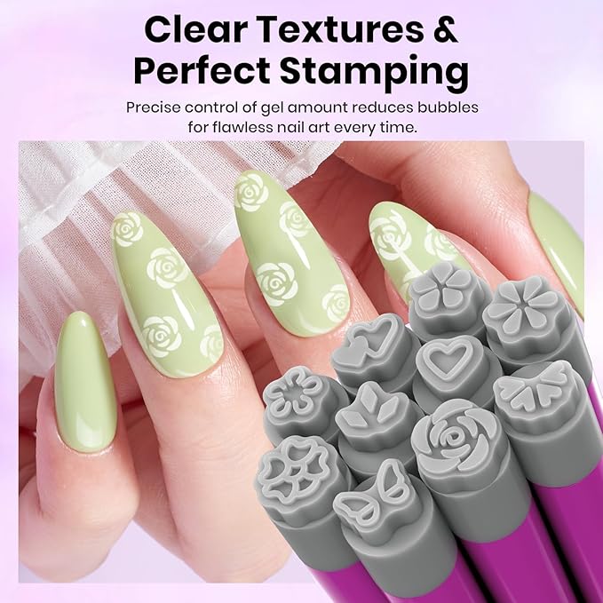 Beetles 10Pcs Nail Art Stamp Pen Set Flower Butterfly Rose Different Patterns Nails Transfer Pen with Clean Up Brush Palette Holder Nail Art Brushes Kit Manicure Design Tools DIY Nails Supplies