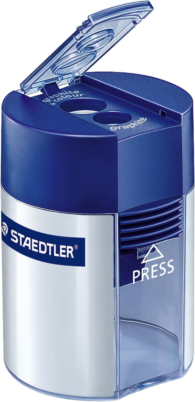 STAEDTLER Pencil Sharpener with 2 Holes - Dual Size Manual Sharpener for Standard, Colored & Makeup Pencils - Compact Design