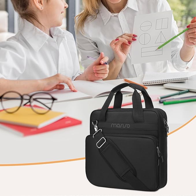 MOSISO 3 Ring Zipper Binder, 2 inch O-Ring Binder Organizer 500 Sheets Capacity Multiple Pockets Bag for Office with Handle & Shoulder Strap Compatible with 13 inch Laptop/Tablet, Black