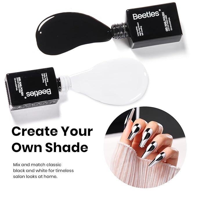 Beetles White Gel Nail Polish Black Gel Polish with Nail Art Brushes Set, 6 Pcs Nails Art Pens Dotting Pen Clean Up Liner French Nails Tools with Palette Brush Holder DIY Manicure Design Set