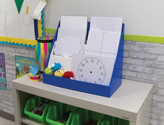 Classroom Keepers Sturdy Cardboard Book Shelf, 3-Tiered, Blue, 17" H x 20" W x 10" D, 1 Unit