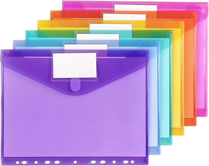 Tamaki 6 Pack Binder Pocket Folders, Binder Folders with Pockets for School Supplies, Letter Size, 11 Holes, Colorful