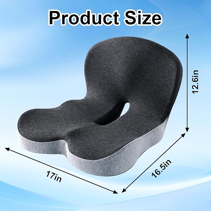 Memory Foam Office Chair Cushion, L-Shaped Integrated Seat Cushions, Chair Seat Cushion for Lower Back Tailbone Protection, Lumbar Support (Black Gray)