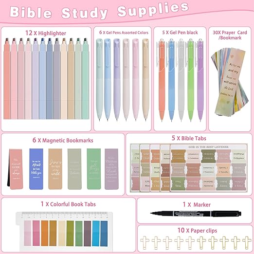Bible Study Supplies Kit for Women 76PCS Bible Journaling Kit with Bible Tabs for Women,Bible Highlighters and Pens, Bookmark, Stationary Gift Set for Christian Girls